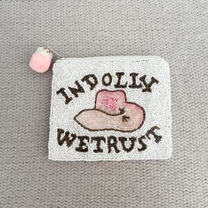 White Dolly Parton in Dolly We Trust Beaded Cowboy Hat Zippered Coin Purse